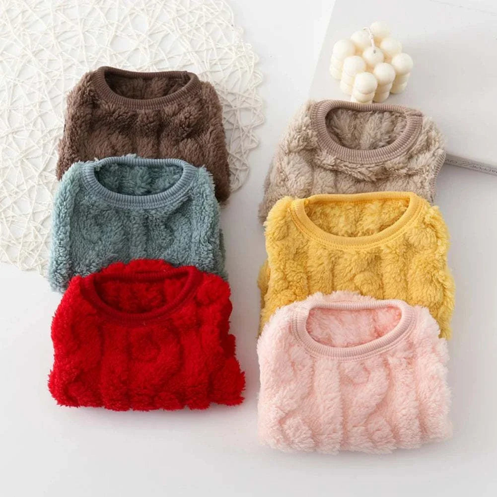 Solid Cute Wavy Double-sided Puppy Kitten Warm Coat Sweater Autumn Winter Fleece Pullover Pet Clothes for Small Medium Dogs Cats - Kendoro
