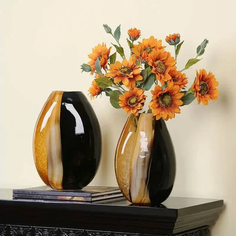 Modern simple glass color matching vase light luxury art decoration living room can be decorated with hydroponic flower device - Kendoro