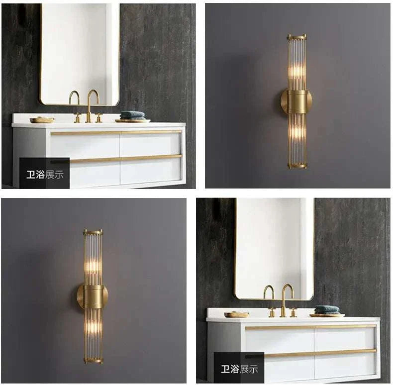 Modern luxury gold wall lamp with clear glass shade for bathroom or living room
