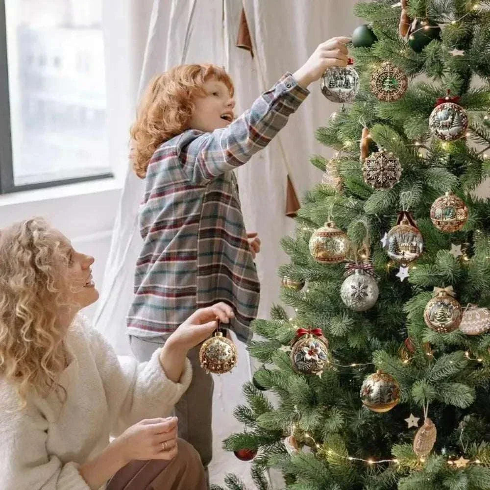 Mother and child decorating Christmas tree with Fairy Tale Planet Christmas Tree Decoration acrylic ornaments