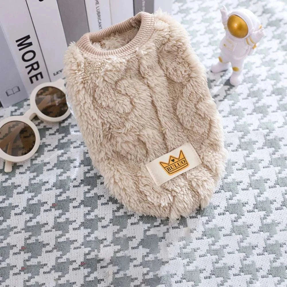 Solid Cute Wavy Double-sided Puppy Kitten Warm Coat Sweater Autumn Winter Fleece Pullover Pet Clothes for Small Medium Dogs Cats - Kendoro