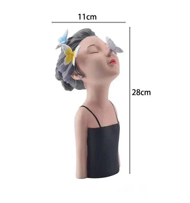 Nordic Beautiful Healing Girl Fairy Resin Ornament with butterflies, 28cm tall decorative sculpture for home and study room.