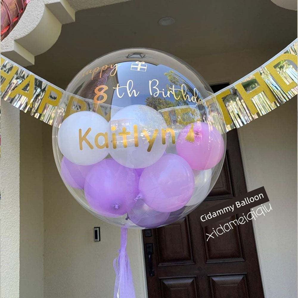 INS New Arrival transparent floating balloon with pastel purple and white inner balloons for birthday decoration