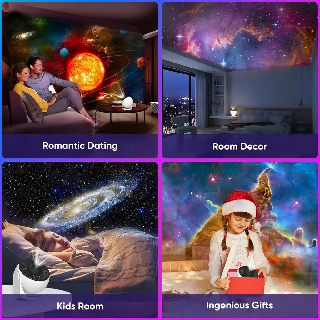 Galaxy projector for bedroom showing colorful space and galaxy scenes for romantic dating, room decor, kids room, and gifts
