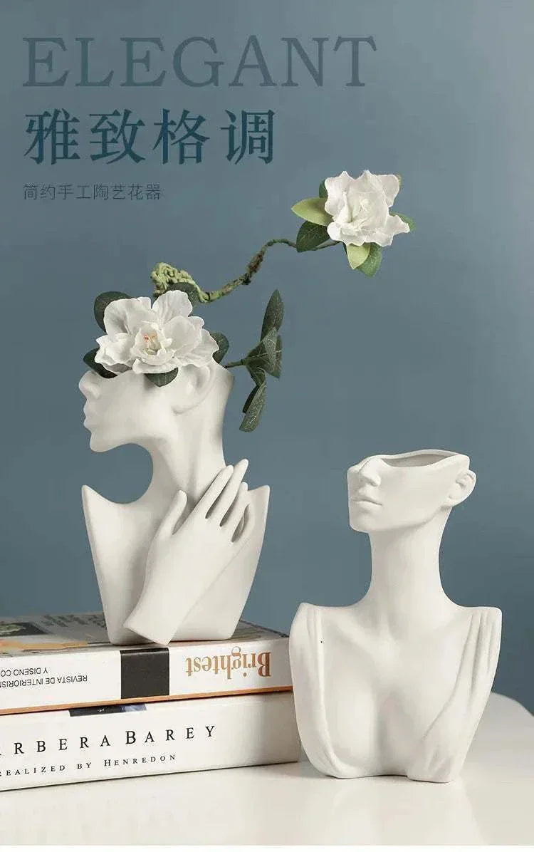 Modern ceramic woman body model vase with flower decoration for home decor