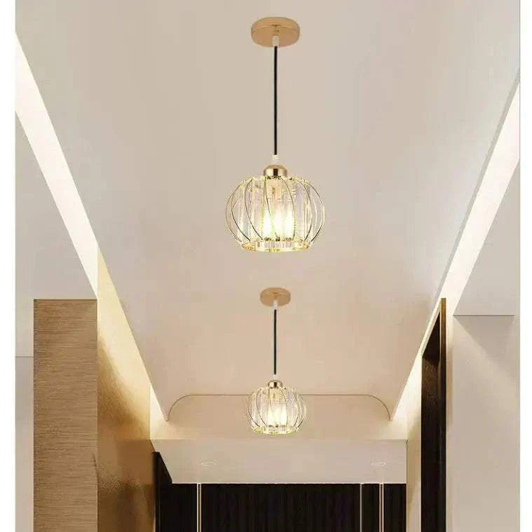 modern light luxury living room chandelier pendant light with metal frame and LED bulbs in corridor aisle