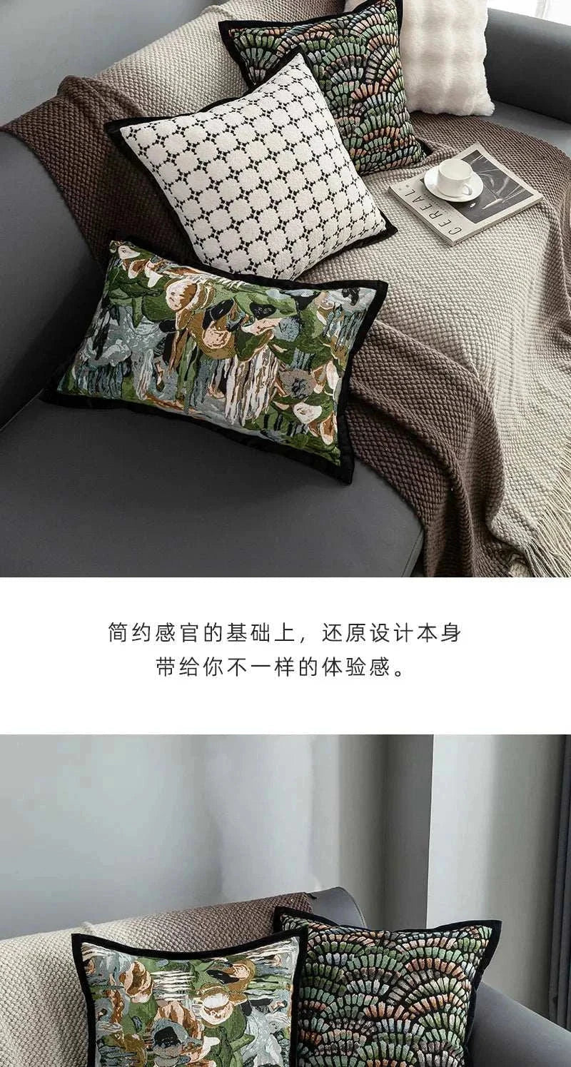 Modern Simple Jacquard Cushion Cover 45x45cm Green Baroque Throw Pillow Covers Decorative Luxury Living Room Sofa Home Decor - Kendoro