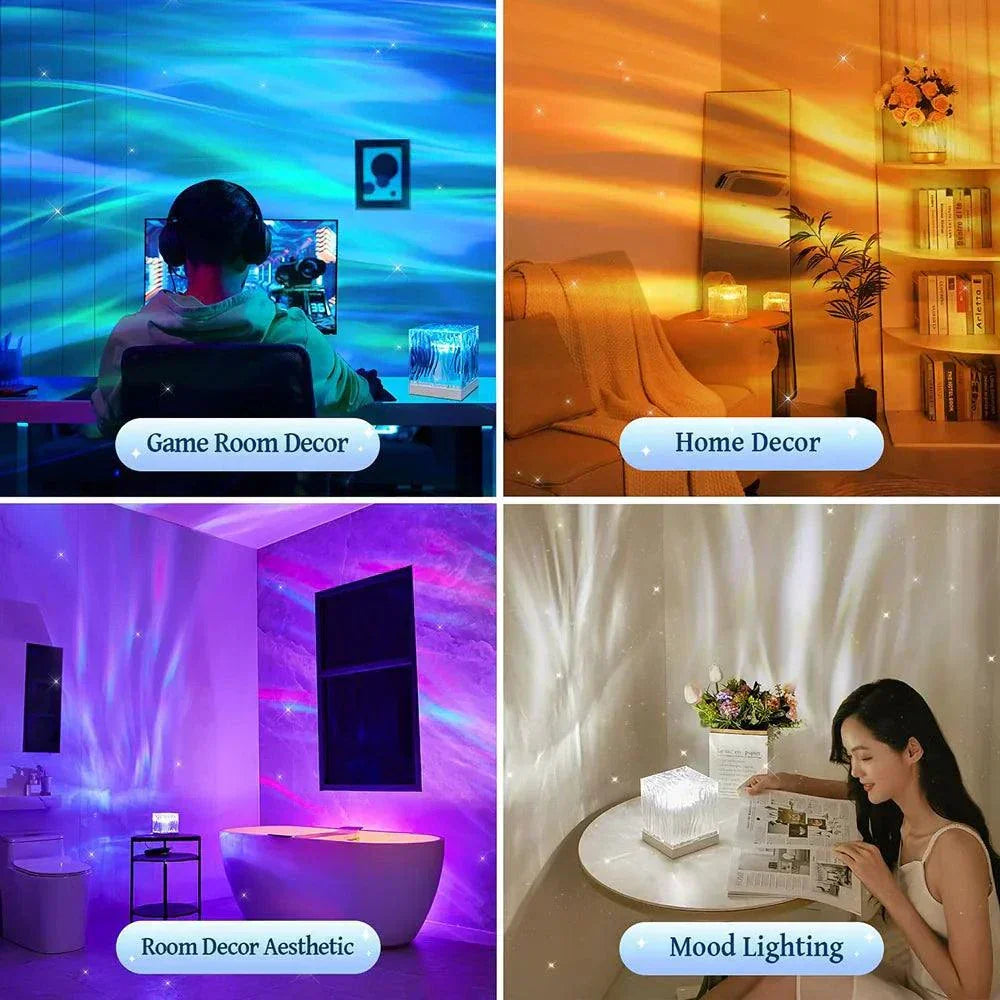 Northern Light starry sky projector lamp creating ocean wave and aurora effects for game room, home decor, party atmosphere, and mood lighting