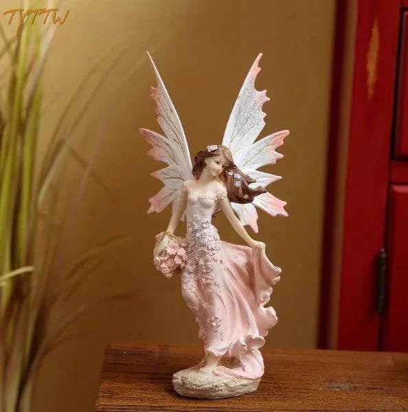 Nordic Beautiful Healing Girl Fairy resin figurine in pink dress with delicate wings for home decor