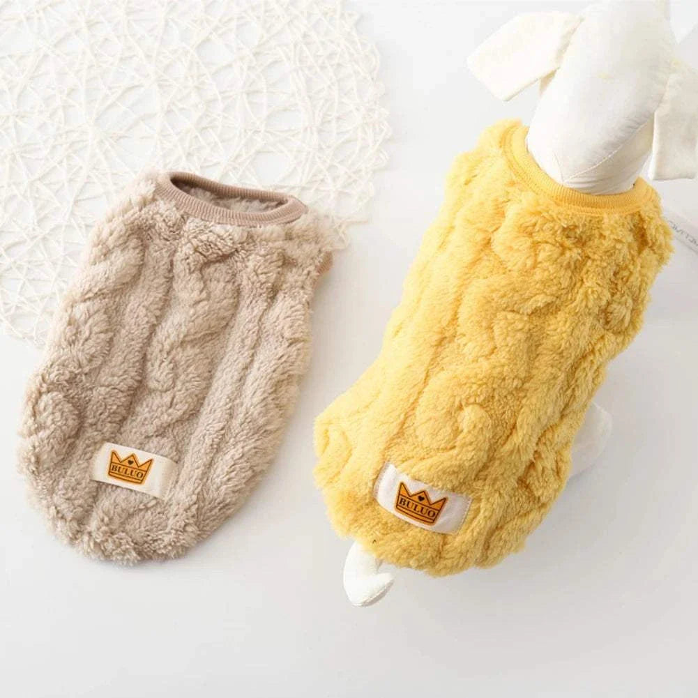 Solid Cute Wavy Double-sided Puppy Kitten Warm Coat Sweater Autumn Winter Fleece Pullover Pet Clothes for Small Medium Dogs Cats - Kendoro