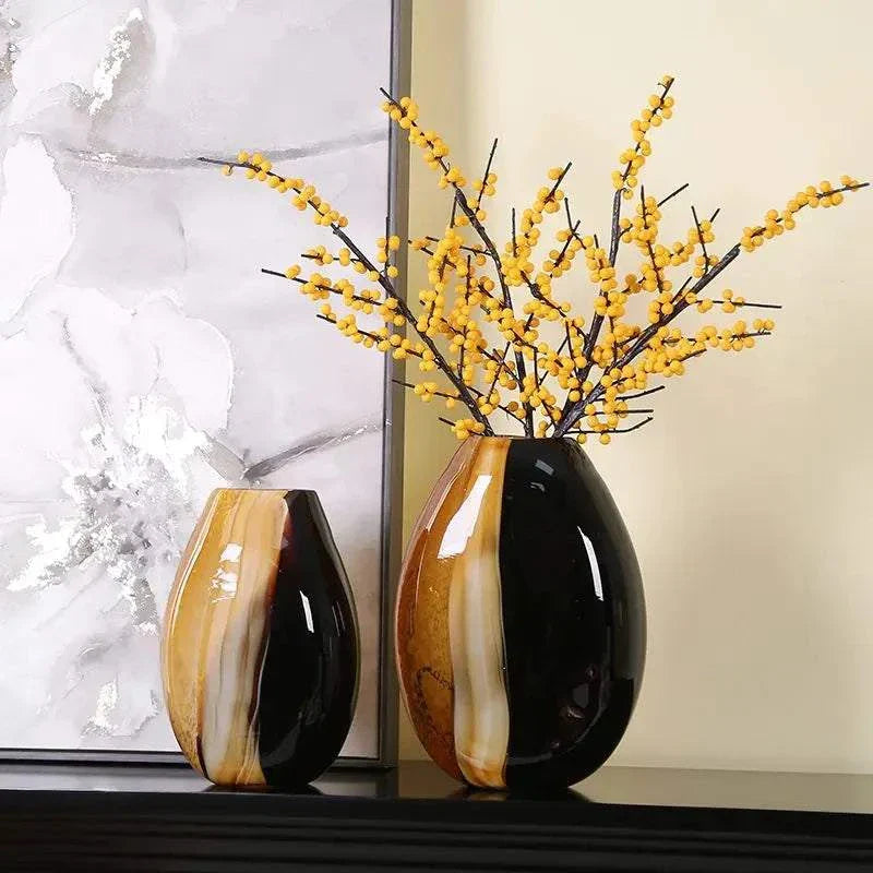 Modern simple glass color matching vase light luxury art decoration living room can be decorated with hydroponic flower device - Kendoro