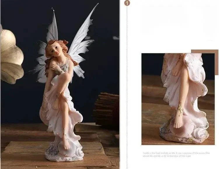 Nordic Beautiful Healing Girl Fairy Resin Ornament with delicate wings and serene posture for home decor