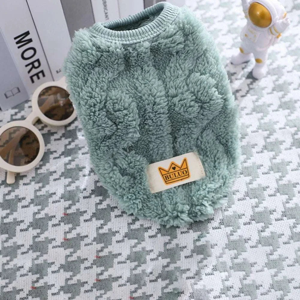 Solid Cute Wavy Double-sided Puppy Kitten Warm Coat Sweater Autumn Winter Fleece Pullover Pet Clothes for Small Medium Dogs Cats - Kendoro