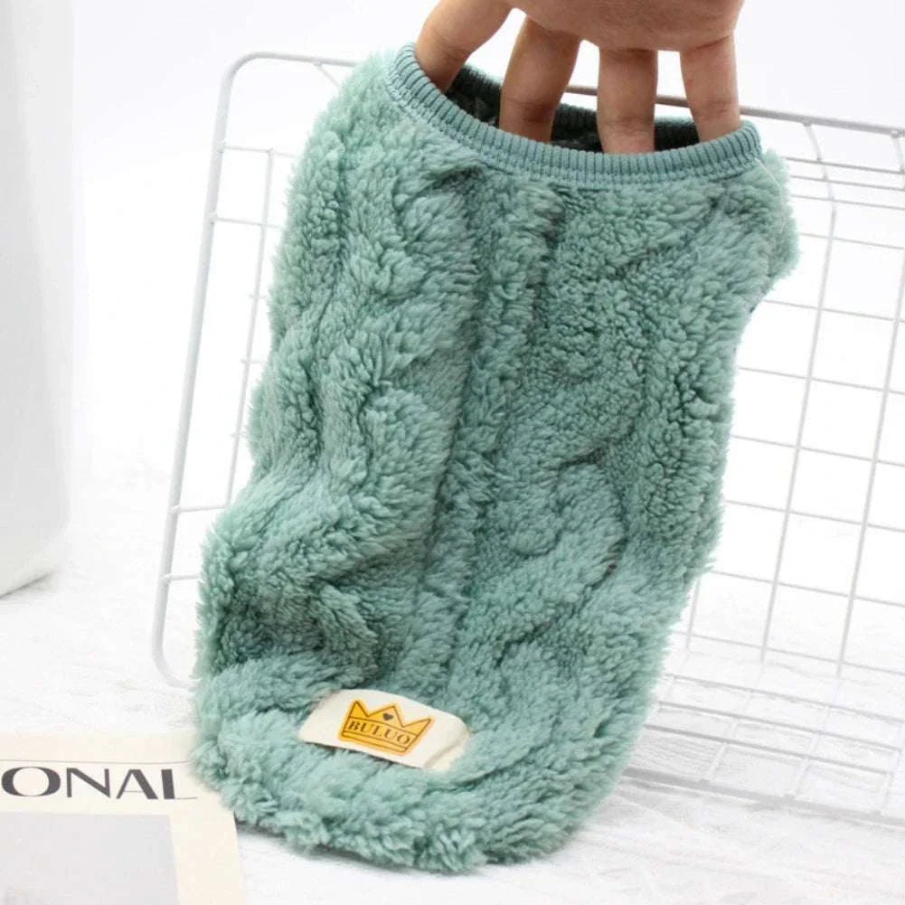 Solid Cute Wavy Double-sided Puppy Kitten Warm Coat Sweater Autumn Winter Fleece Pullover Pet Clothes for Small Medium Dogs Cats - Kendoro