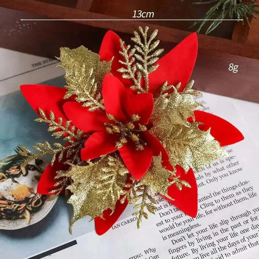 Glitter Christmas flowers Mreey Christmas Tree Decoration Happy New Year Ornaments Xmas Fake Flowers natal - Kendoro