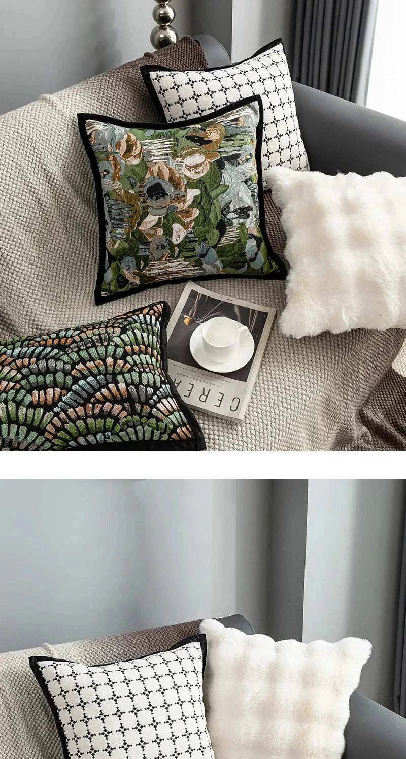 Modern Simple Jacquard Cushion Cover 45x45cm Green Baroque Throw Pillow Covers Decorative Luxury Living Room Sofa Home Decor - Kendoro