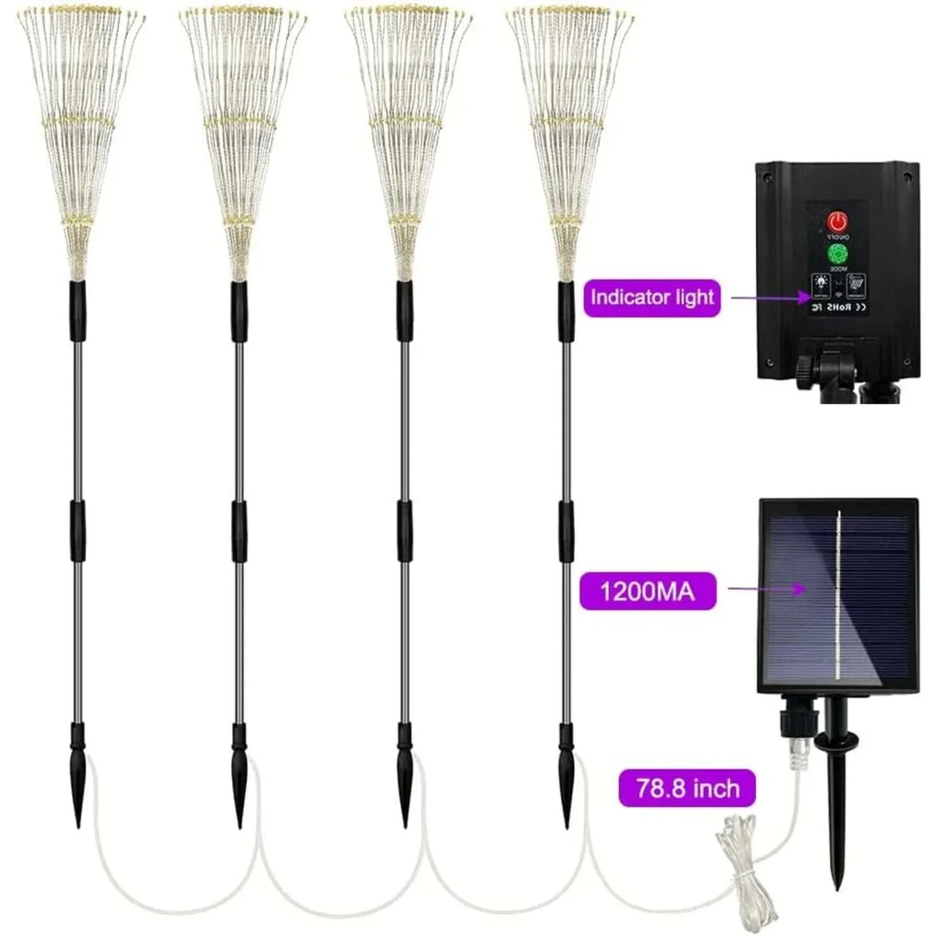 4 pack solar firework string lights with waterproof design, remote control, and solar panel for outdoor garden and patio decoration