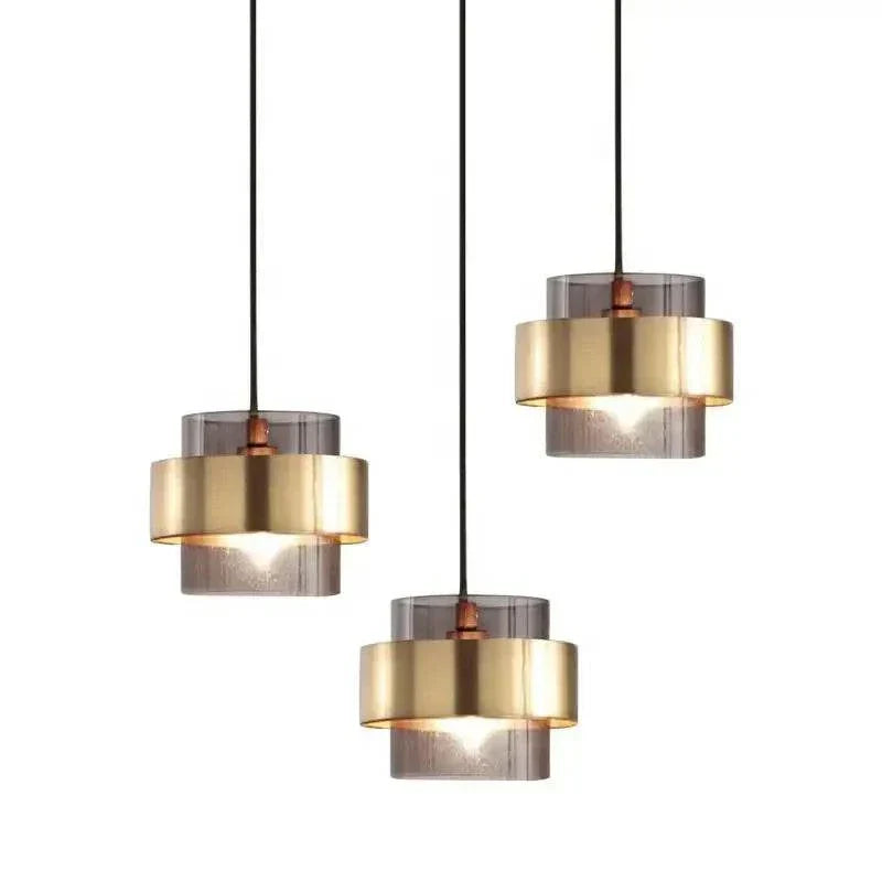 modern bedroom art decor pendant light with gold and smoky glass shades hanging lamps