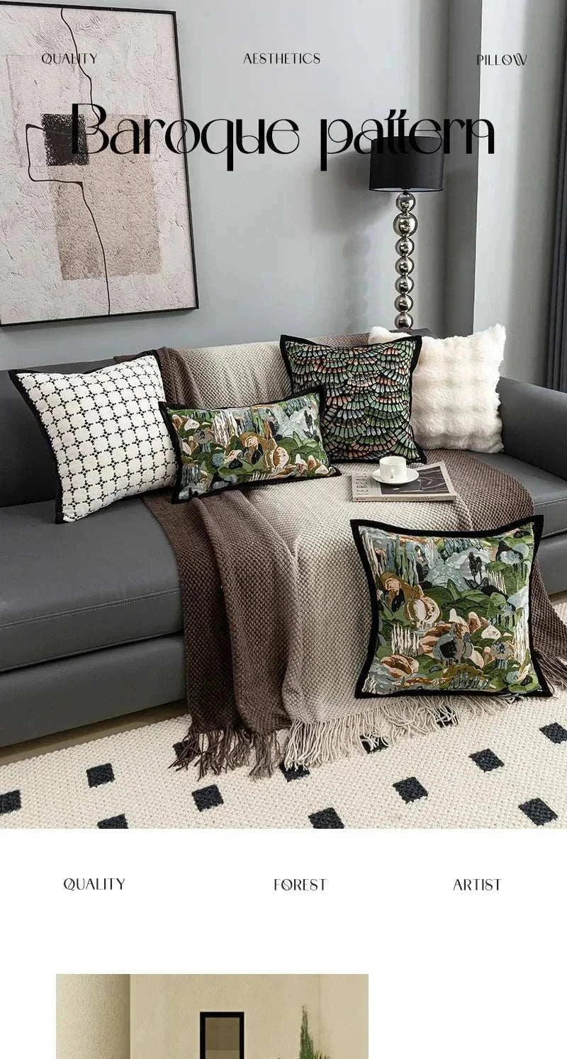 Modern Simple Jacquard Cushion Cover 45x45cm Green Baroque Throw Pillow Covers Decorative Luxury Living Room Sofa Home Decor - Kendoro
