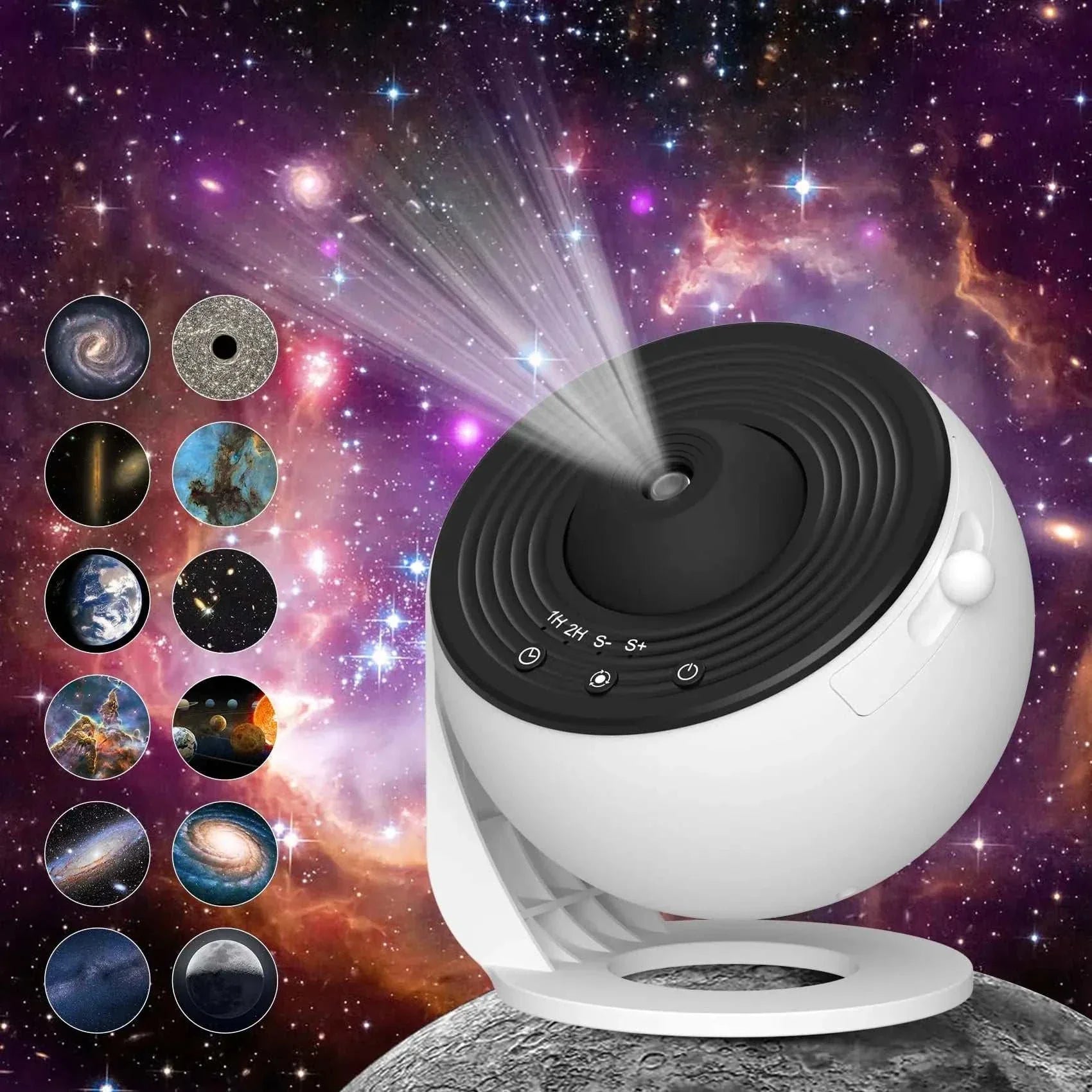 Galaxy projector for bedroom with LED night light, space planetarium lamp, multiple galaxy projection discs, round ABS body, suitable for kids and adults room decor