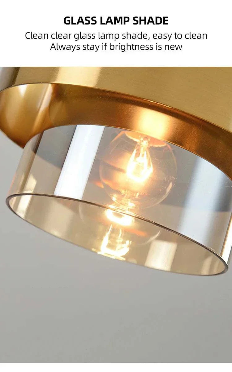 Modern bedroom art decor pendant LED lamp with clear glass shade and metal finish