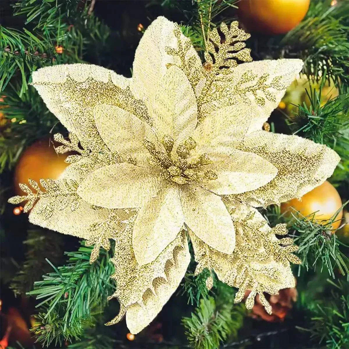 Glitter Christmas flowers Mreey Christmas Tree Decoration Happy New Year Ornaments Xmas Fake Flowers natal - Kendoro