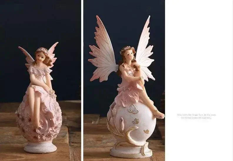 Nordic beautiful healing girl fairy resin ornament sitting with wings on decorative globe sculpture for home decor