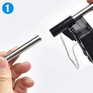 Connecting metal stake rod to solar firework string lights for outdoor installation