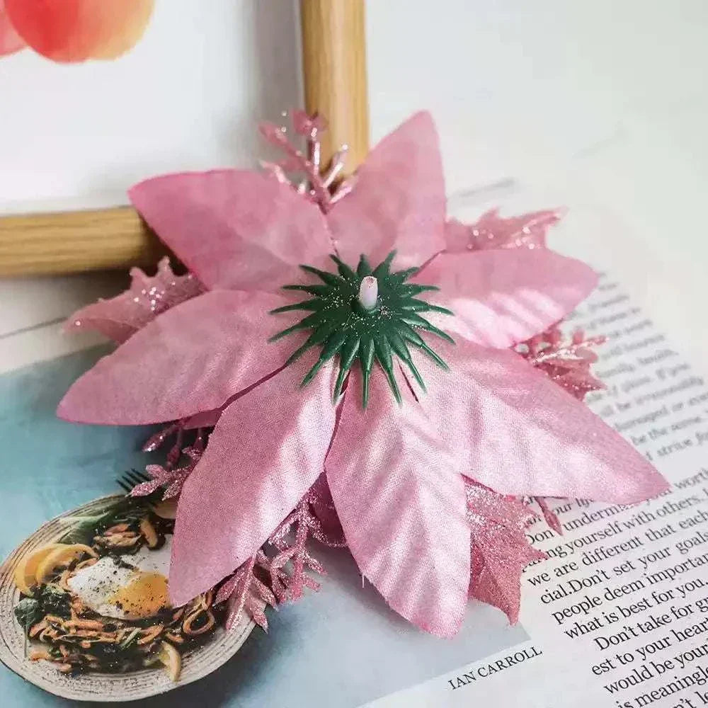 Glitter Christmas flowers Mreey Christmas Tree Decoration Happy New Year Ornaments Xmas Fake Flowers natal - Kendoro