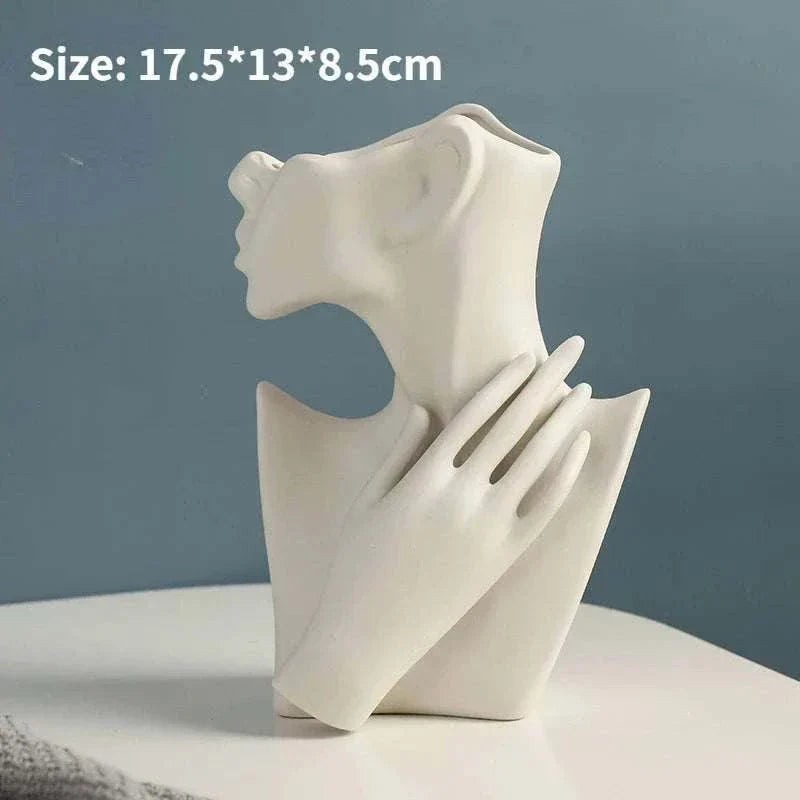 Modern ceramic woman body model vase with hand design, 17.5x13x8.5 cm, Nordic style home decor