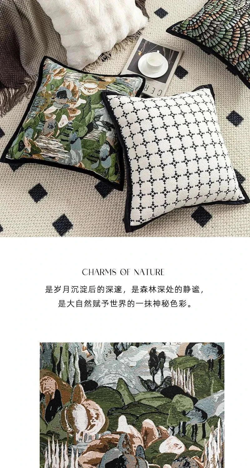 Modern Simple Jacquard Cushion Cover 45x45cm Green Baroque Throw Pillow Covers Decorative Luxury Living Room Sofa Home Decor - Kendoro