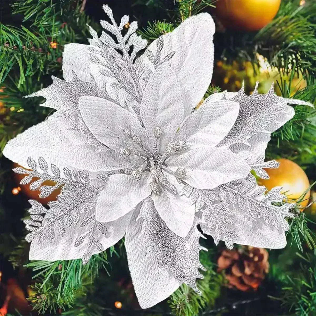 Glitter Christmas flowers Mreey Christmas Tree Decoration Happy New Year Ornaments Xmas Fake Flowers natal - Kendoro