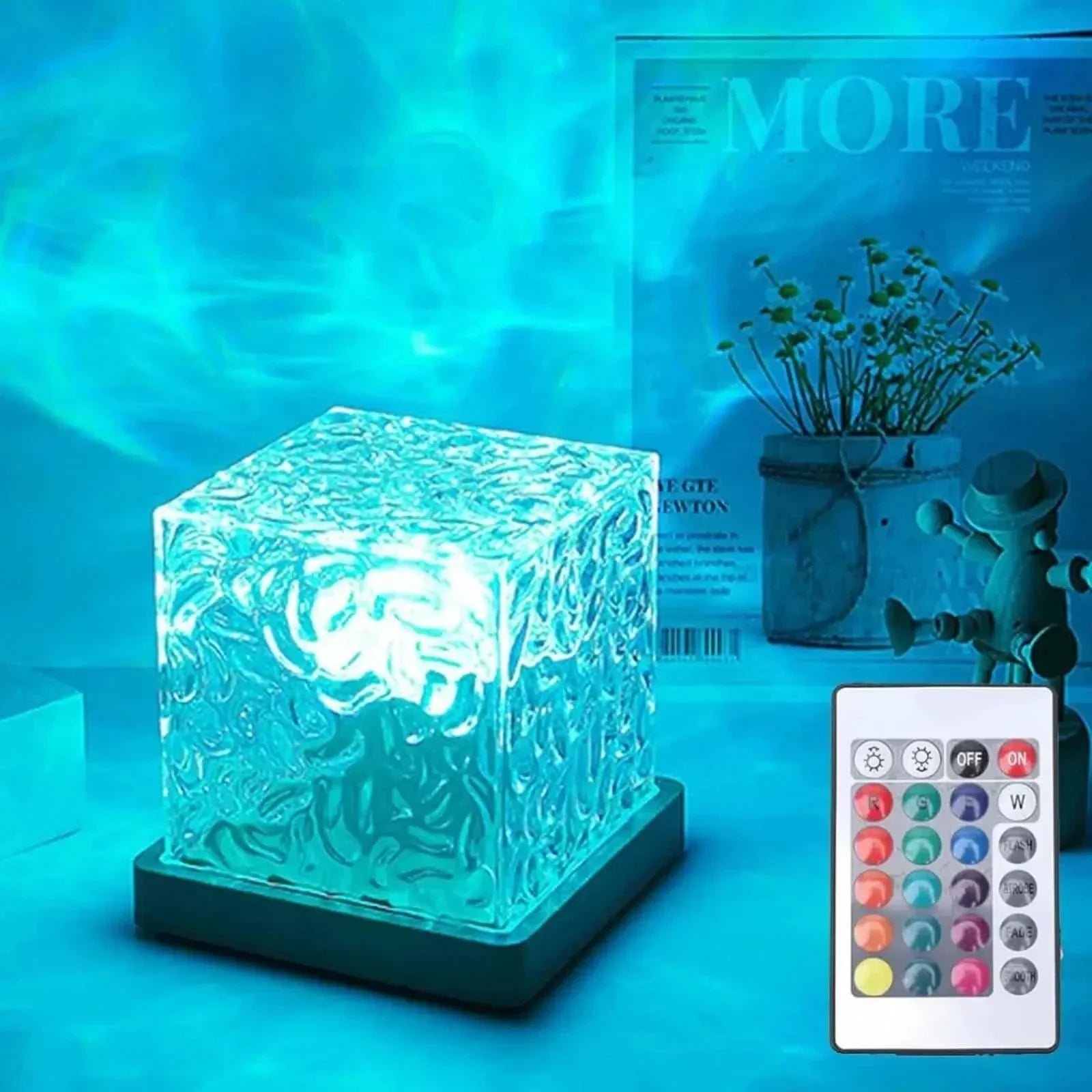 Ocean Wave Projector Light with 16 colors and remote control creating underwater aurora glow for home and office ambiance