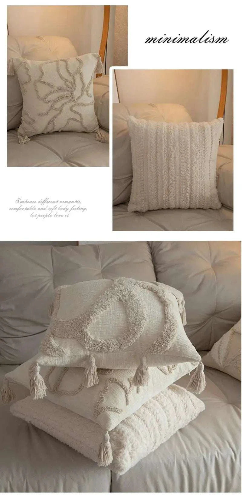 Jacquard embroidery cushion cover 45x45 cream color with tassels luxury sofa pillowcase decorative bed living room pillow