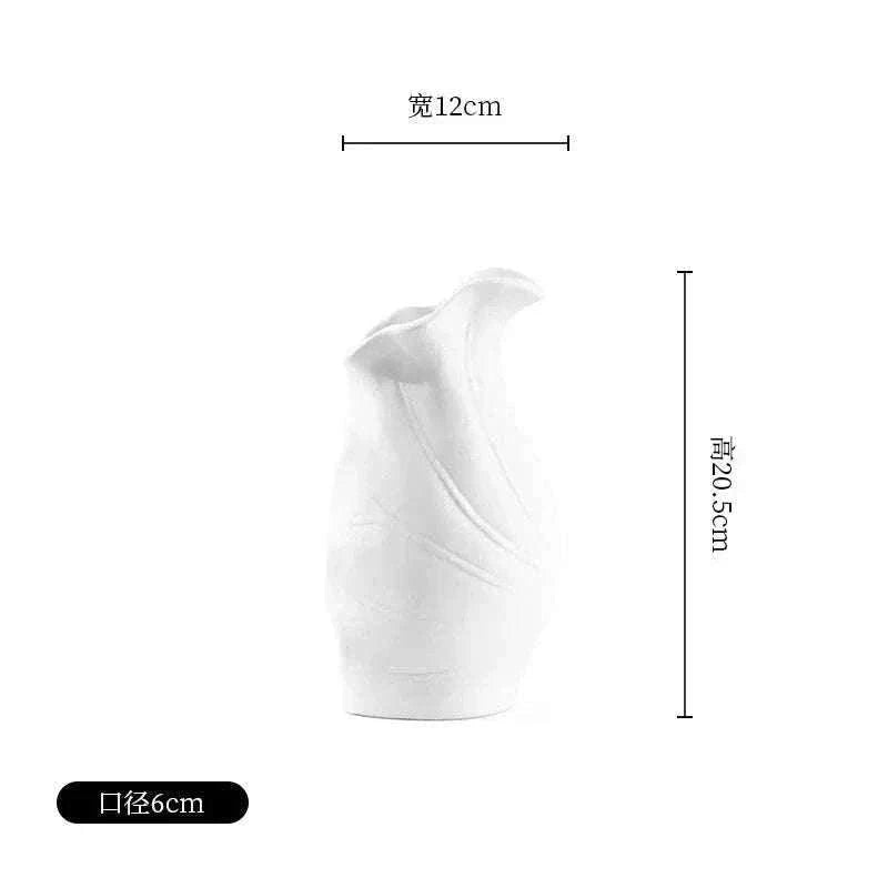 Modern ceramic vase with French minimalist and Nordic design, matte white finish, 20.5cm height and 12cm width.