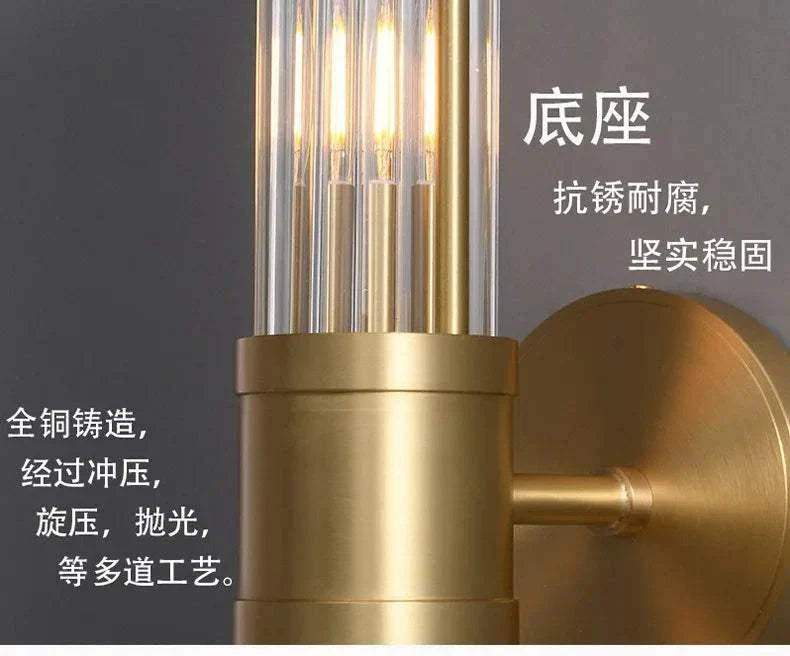 Modern luxury gold wall lamp with clear glass shade and E27 base for living room and bedroom lighting