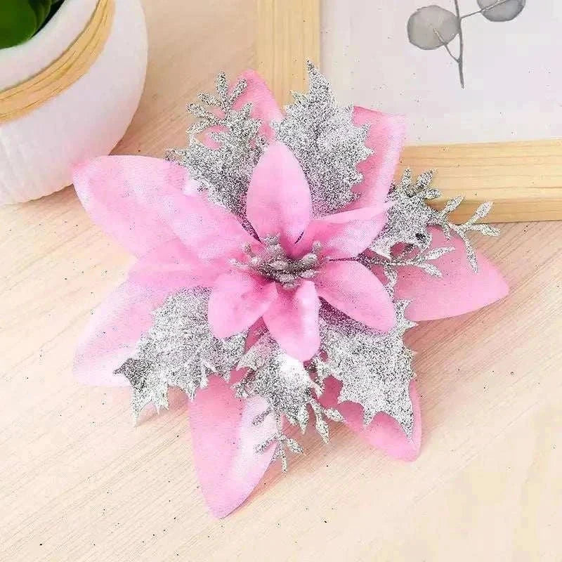 Glitter Christmas flowers Mreey Christmas Tree Decoration Happy New Year Ornaments Xmas Fake Flowers natal - Kendoro