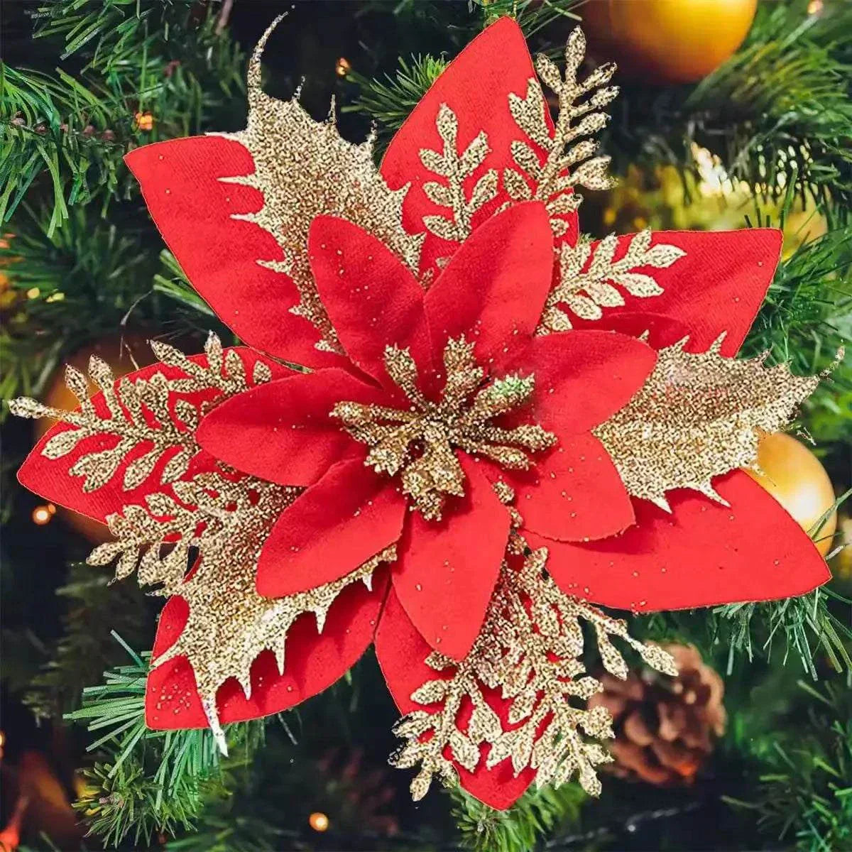 Glitter Christmas flowers Mreey Christmas Tree Decoration Happy New Year Ornaments Xmas Fake Flowers natal - Kendoro