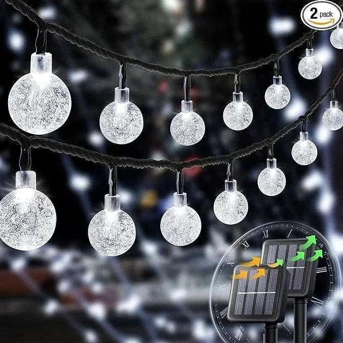Solar bubble ball string lights with 8 modes, waterproof LED outdoor garden decoration, solar-powered Christmas patio party lighting
