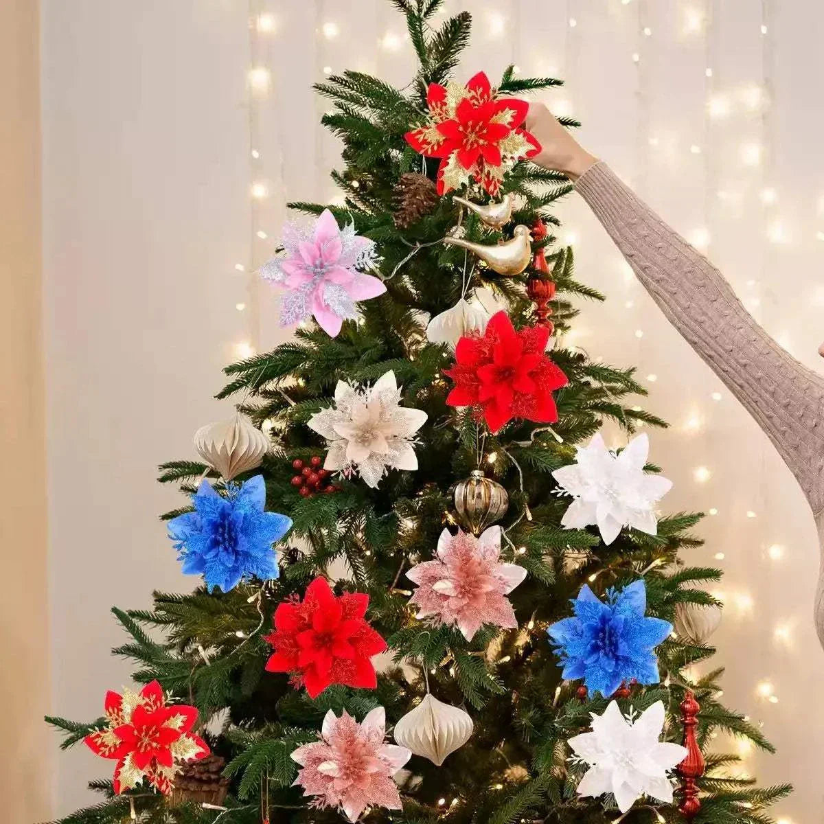 Glitter Christmas flowers Mreey Christmas Tree Decoration Happy New Year Ornaments Xmas Fake Flowers natal - Kendoro