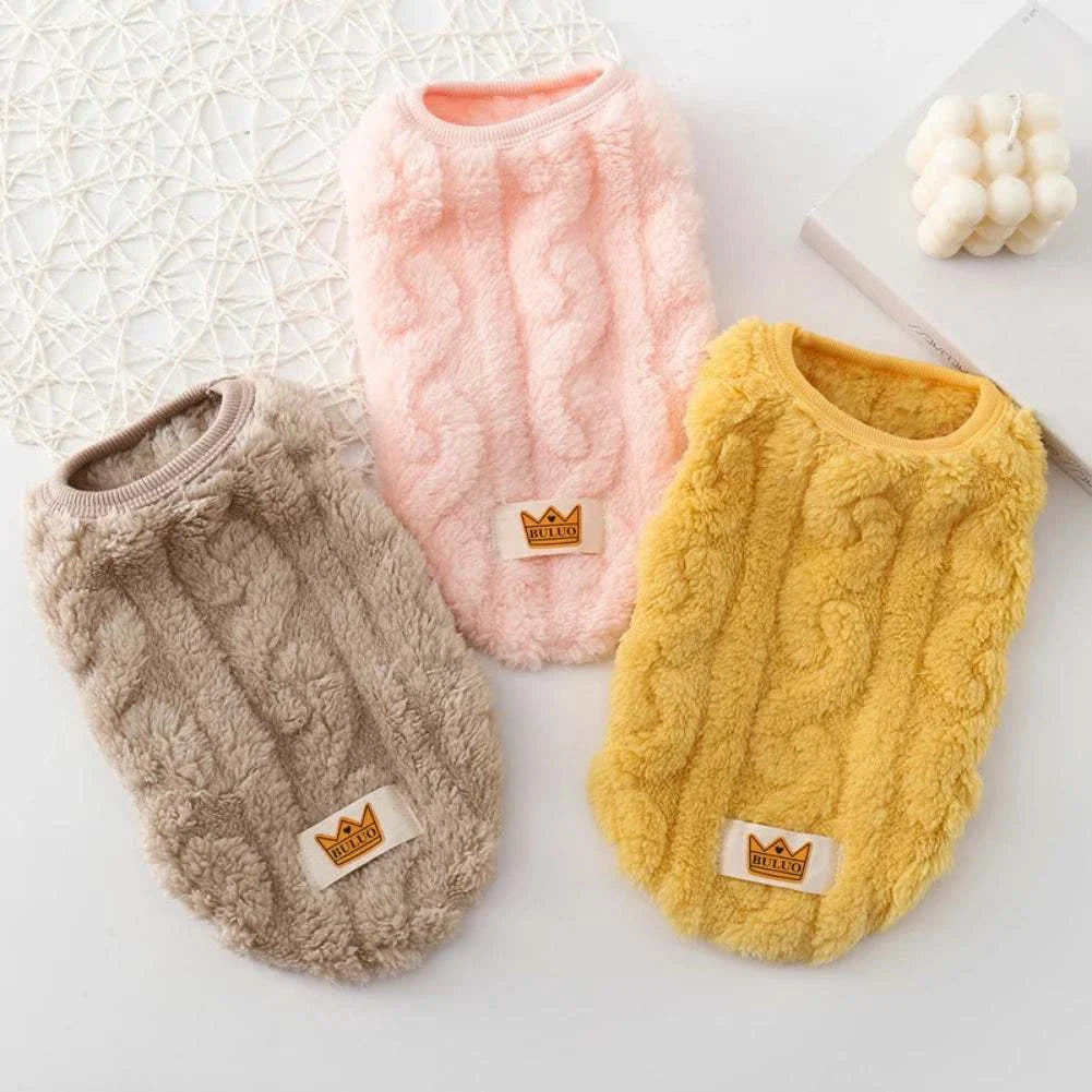 Solid Cute Wavy Double-sided Puppy Kitten Warm Coat Sweater Autumn Winter Fleece Pullover Pet Clothes for Small Medium Dogs Cats - Kendoro