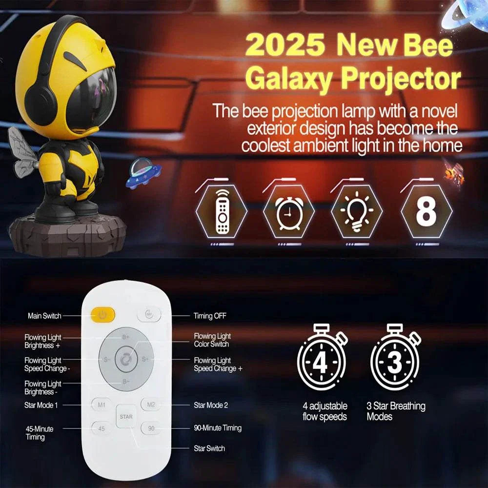 Bee Galaxy Star Projector Galaxy Night Light with remote, timer, and ambient lighting for kids room decor