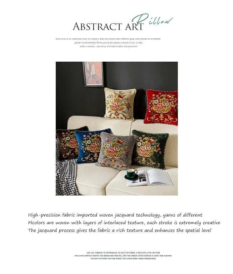 Set of embroidered jacquard flower cushion pillowcases in retro European style on sofa