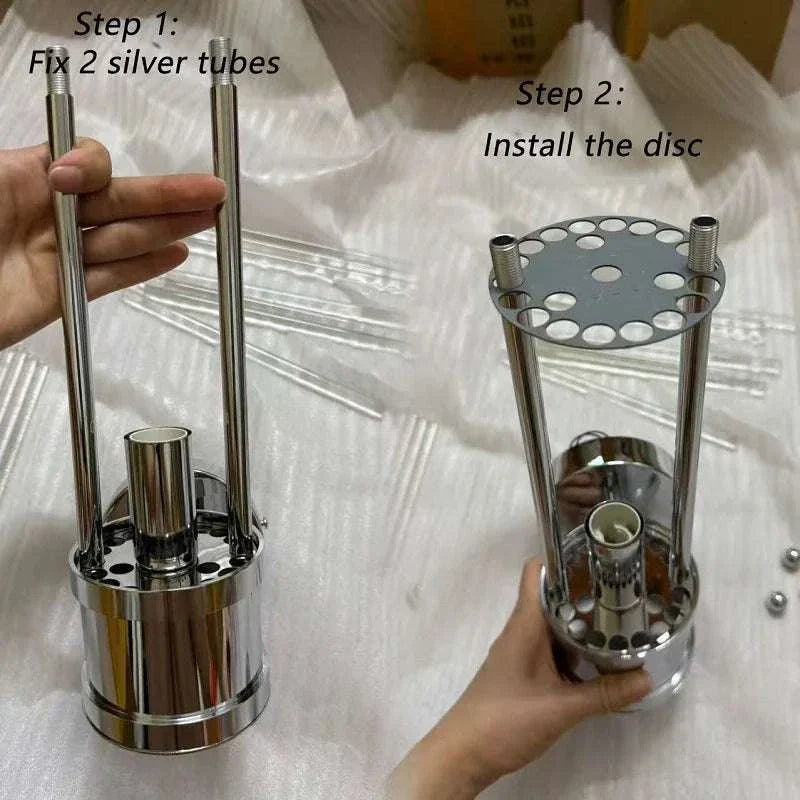 Modern luxury wall lamp assembly with silver tubes and disc for living room or bedroom lighting