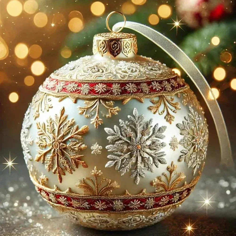 Fairy Tale Planet Christmas Tree Decoration acrylic ornament with gold and silver snowflake design