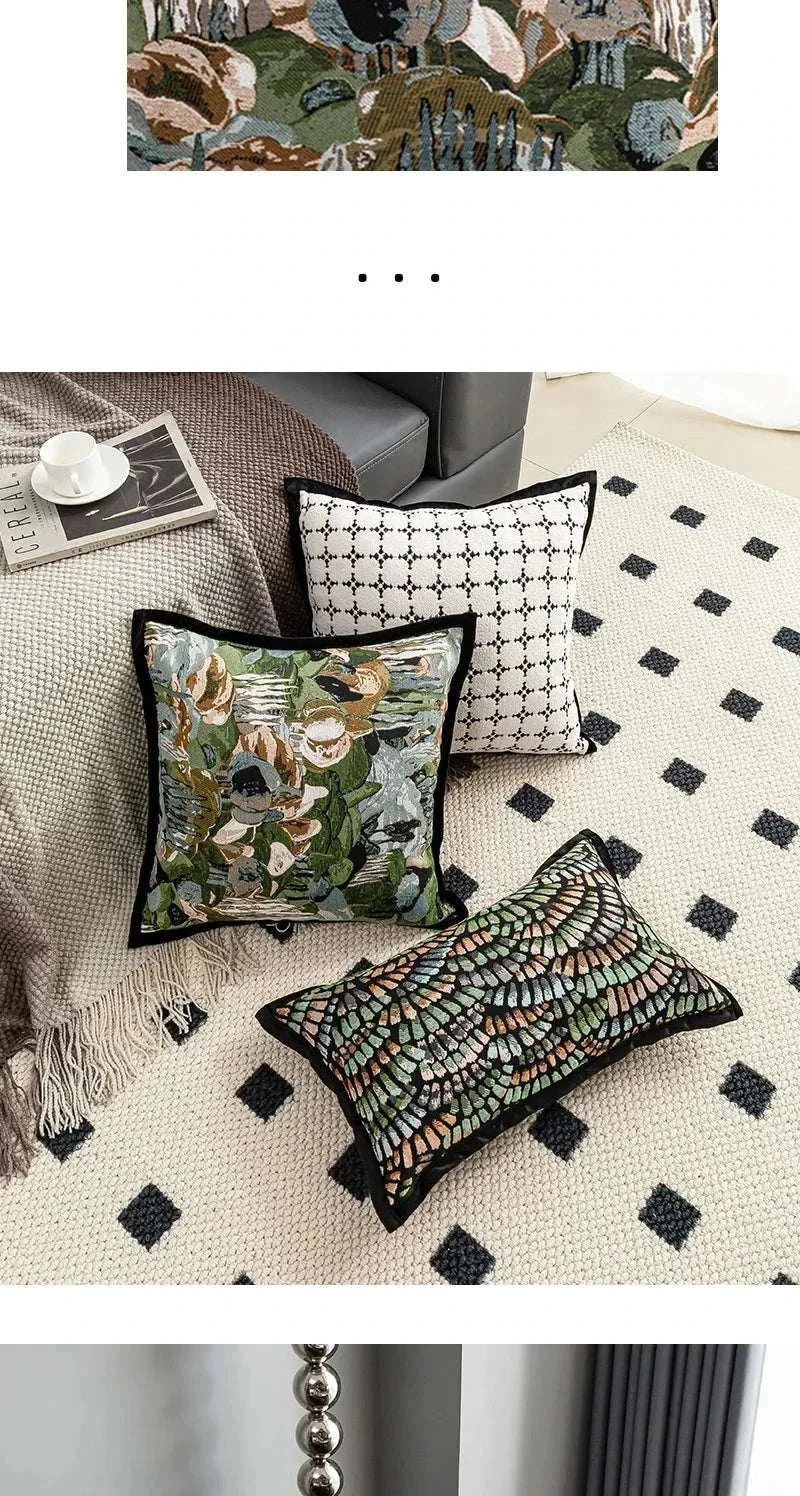 Modern Simple Jacquard Cushion Cover 45x45cm Green Baroque Throw Pillow Covers Decorative Luxury Living Room Sofa Home Decor - Kendoro
