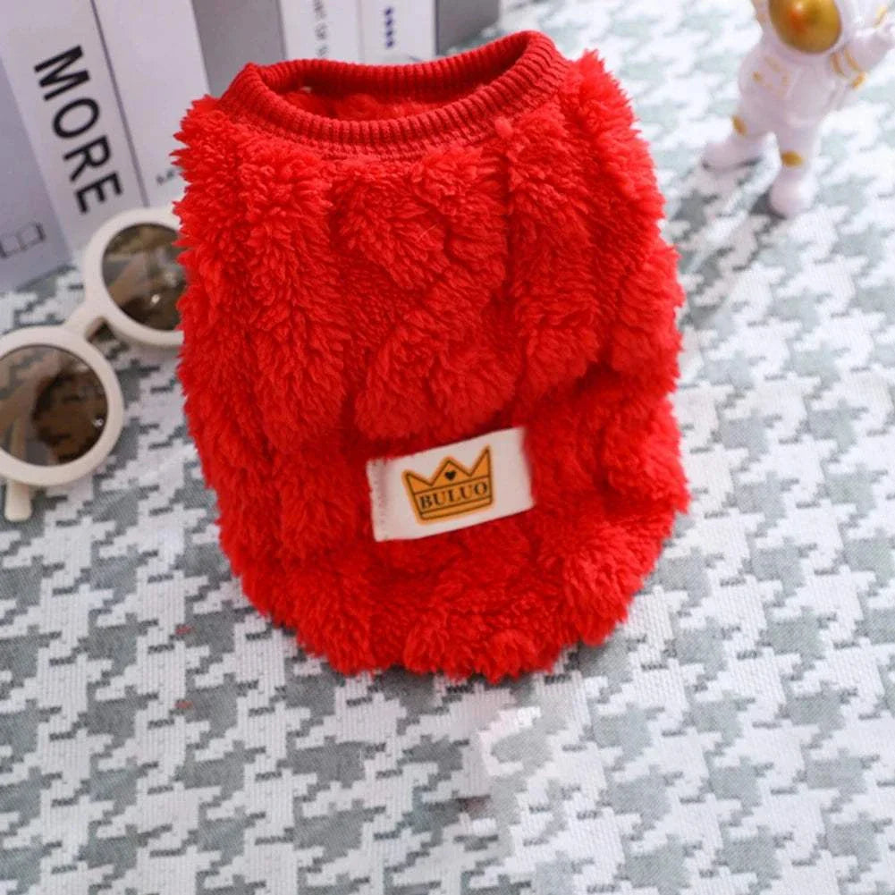 Solid Cute Wavy Double-sided Puppy Kitten Warm Coat Sweater Autumn Winter Fleece Pullover Pet Clothes for Small Medium Dogs Cats - Kendoro