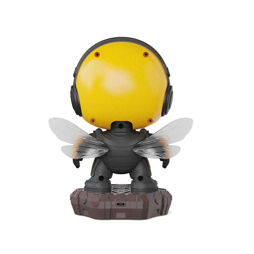 Bee-shaped star projector galaxy night light with LED lamp and transparent wings on a pedestal base