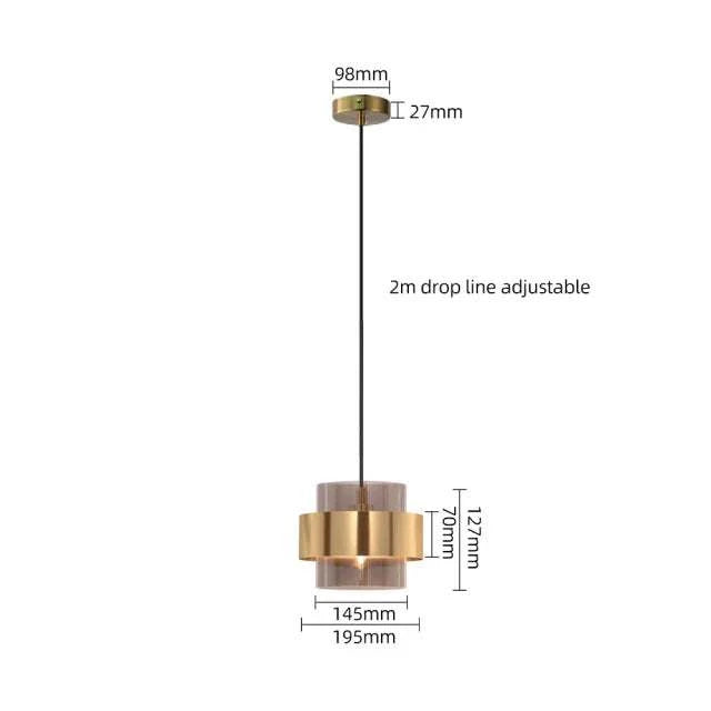 Modern post-modern bedroom art decor LED pendant light with adjustable 2m cord and metal finish