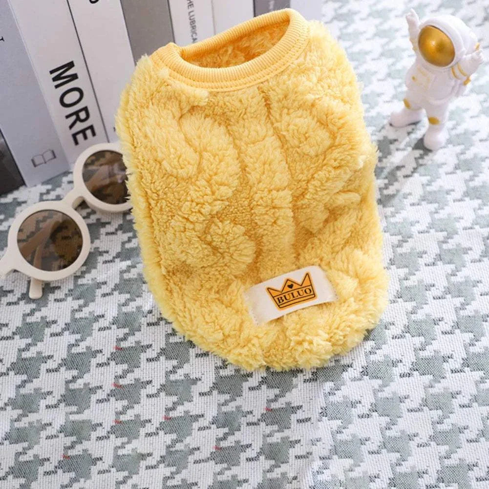 Solid Cute Wavy Double-sided Puppy Kitten Warm Coat Sweater Autumn Winter Fleece Pullover Pet Clothes for Small Medium Dogs Cats - Kendoro